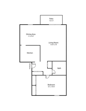 1 bed 1 bath layout at Woodcrest Village