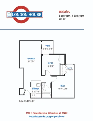 Waterloo - 2 Bed / 1 Bath - 664 SF
