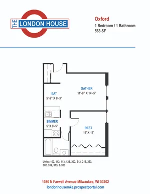 Oxford - 1 Bed / 1 Bath - 563 SF