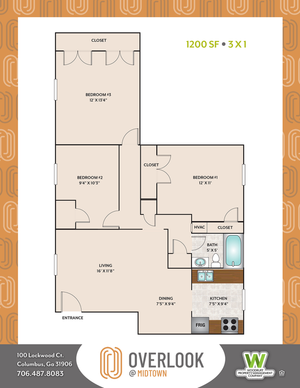 three bedroom one bath floorplan