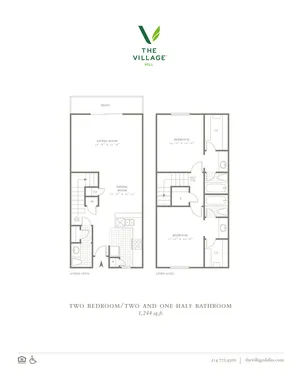 Two Bed_Two and One Half Bath 1,244 SF