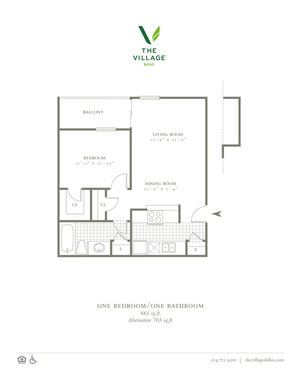One Bed/One Bath 661/705sqft