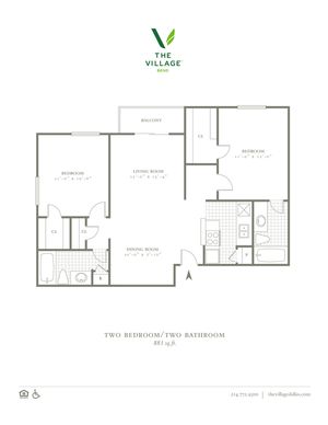 2 Bed, 2 Bath. 881 Sqft.