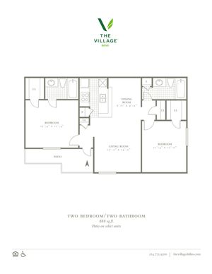 Two Bedroom/ Two Bath 888sqft