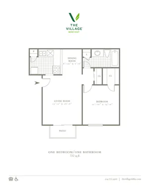 One Bedroom/One Bath - 732sf