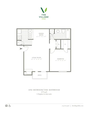 One Bedroom/One Bath - 673sf