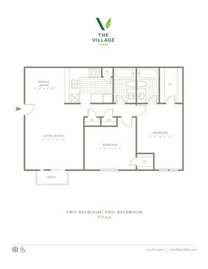 Two Bedroom/Two Bath - 970sf