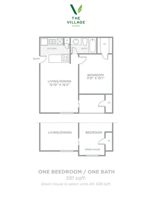 One Bedroom/One Bath - 638sf