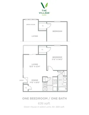 One Bedroom/One Bath - 636/689sf