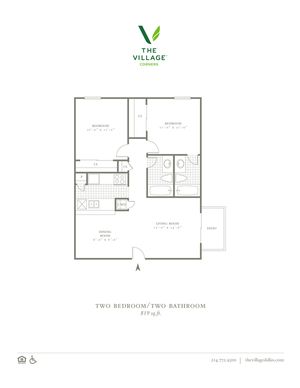 2 Bed, 2 Bath. 819 Sqft.