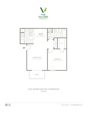 1 Bed, 1 Bath. 624 Sqft.