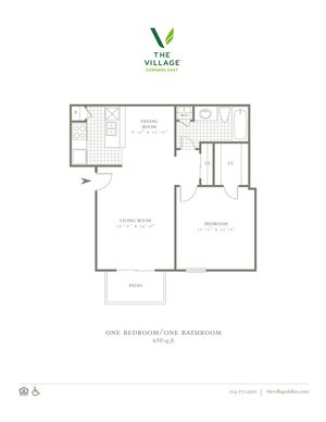 1 Bed, 1 Bath. 650 Sqft.