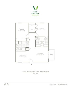 2 Bed, 2 Bath. 901 Sqft.