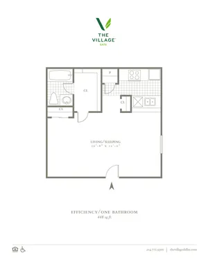 Efficiency 1 - One Bed-One Bath - 448sf