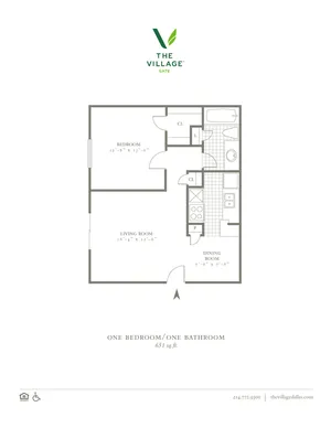 1 Bed, 1 Bath. 651 Sqft.