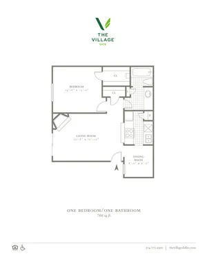 1 Bed, 1 Bath. 766 Sqft.