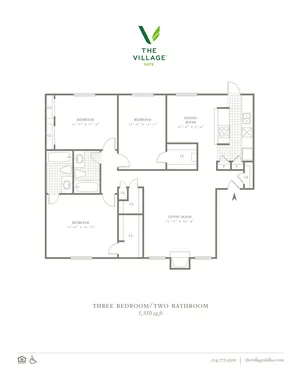 3 Bed, 3 Bath. 1350 Sqft.