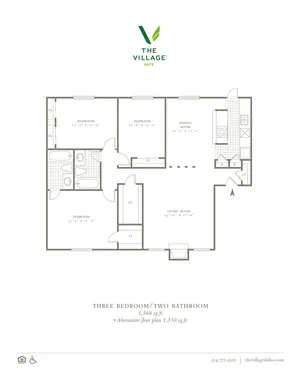 3 Bed, 3 Bath. 1368 Sqft.
