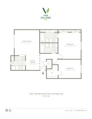 2 Bed, 1 Bath. 1057 Sqft.