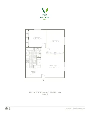 2 Bed, 1 Bath. 918 Sqft.