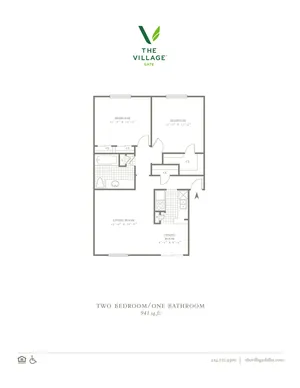 2 Bed, 1 Bath. 941 Sqft.