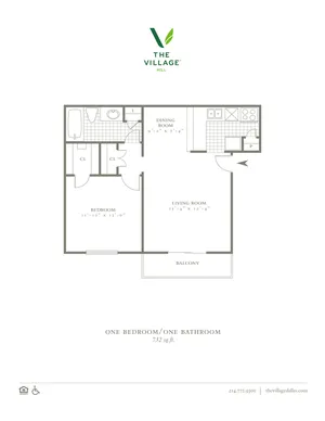 One Bedroom/One Bath - 732sf
