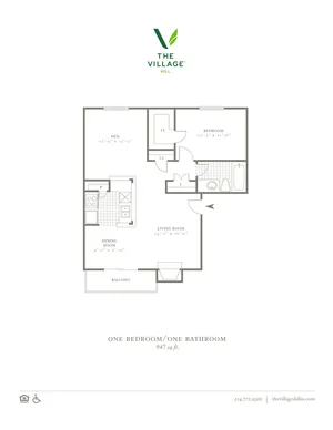 One Bedroom/One Bath - 947sf