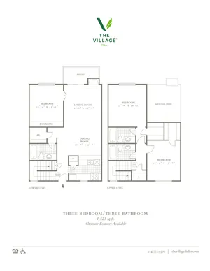 Three Bedroom/Three Bath - 1523sf