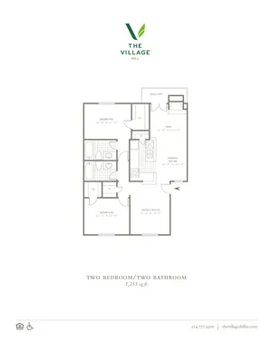 Two Bedroom/Two Bath - 1255sf