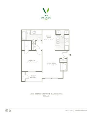 One Bedroom/ One Bed- 809sf