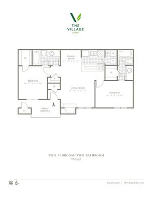 Two Bedroom/Two Bath- 932 sf