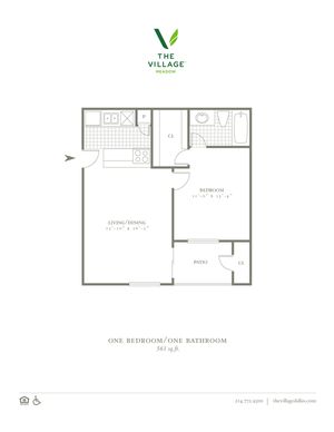One Bedroom/One Bath- 561sf