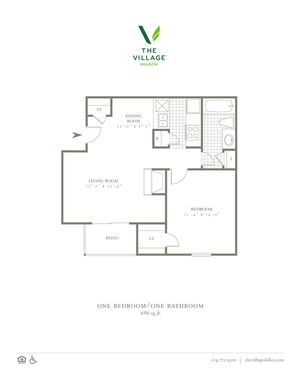 One Bedroom/One Bath- 696 sf
