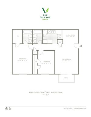 Two Bedroom/Two Bath- 899 sf