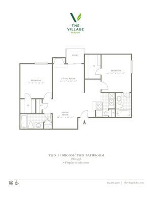 Two Bedroom/Two Bath- 926 sf