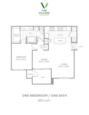 One Bedroom/One Bath - 883sf
