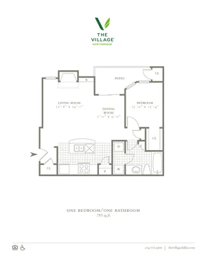 One Bedroom/One Bath 795sqft