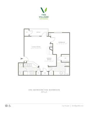One Bedroom/One Bath 805sqft