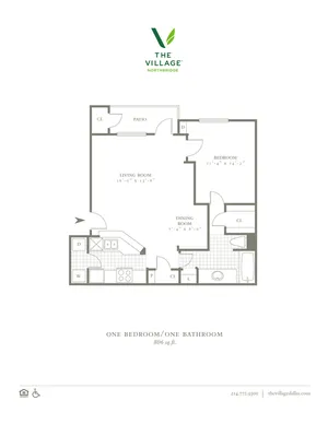 One Bedroom/One Bath - 806sf