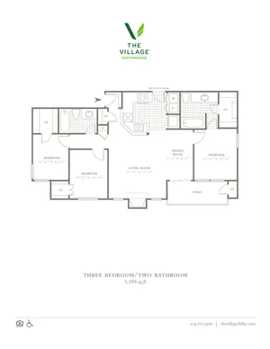Three Bedroom/Three Bath - 1286sf