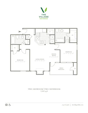 2 bedroom/2 bath 1045sqft