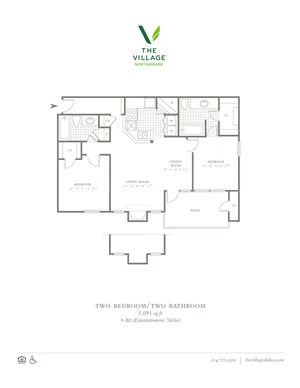 One Bedroom/One Bath - 1091sf
