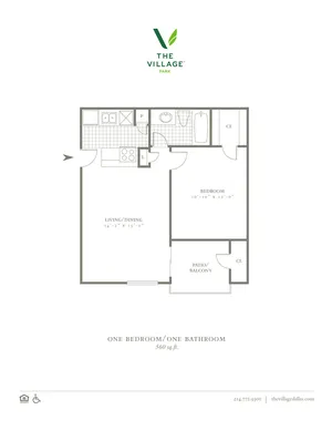 One Bedroom/One Bath - 560sf