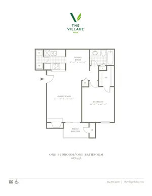 One Bedroom/One Bath - 669sf