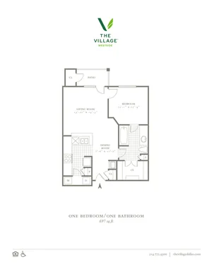 One Bedroom/One Bath - 697sf