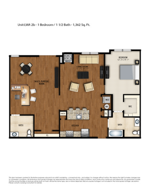 LWA2B Floor Plan | 1 Bedroom 1.5 Bath | 1362 Square Feet | Parc Westborough | Apartment Homes
