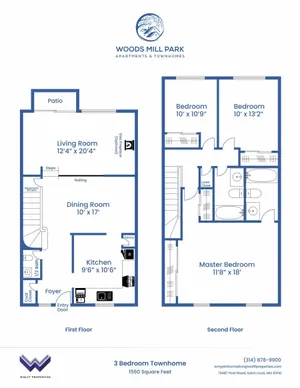 3 Bed Townhouse | Woods Mill Park Apartments & Townhomes in Chesterfield, MO