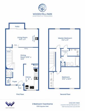 Two Bedroom Townhouse with Fireplace - Partial Floor Plan | Woods Mill Park Apartments & Townhomes