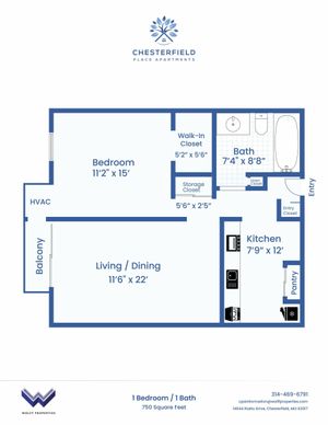 Chesterfield Place Apartments One Bedroom Floorplan