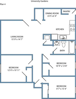 Plan 4 - 3 bed, 1 bath